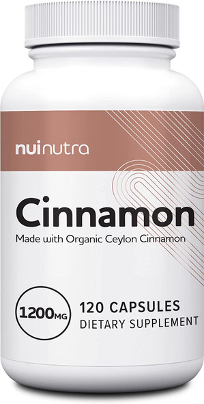 Nui Nutra Organic Ceylon Cinnamon Supplement | 1200mg | 120 Capsules | Cardiovascular Support | Joint & Immune System Support | Gluten Free and Non GMO