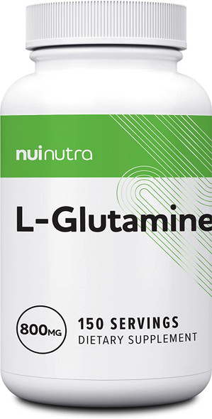 Nui Nutra L-Glutamine Supplement | 800mg Per Serving | 150 Capsules | Amino Acid to Promote Muscle Recovery | Supports Gut Health | BCAA Glutamine | for Men & Women