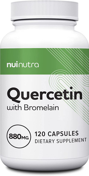 Quercetin with Bromelain 1045mg | Cardiovascular Support |120 Capsules - Nui Nutra High Strength Quercetin Capsules 880mg/serving - Extra Strength Quercetin Supplement