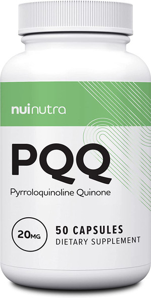 Nui Nutra PQQ (Pyrroloquinoline Quinone) Capsules | 20mg | 50 Capsules | Mitochondrial Growth Support | Promotes Cognitive Health | Non-GMO | for Men and Women