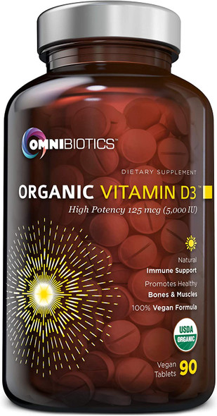 Organic Vitamin D3 5000 IU | 100% Vegan High-Potency Immune Support | Promotes Bone & Muscle Health | 90 Tablets (Unflavored)