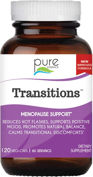 Pure Essence Labs Transitions Vitamins for Women, Natural Menopause Relief Supplement to Promote Hormone Balance, Reduce Hot Flashes, Mood Swings & Night Sweats, 120 Capsules