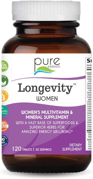 Pure Essence Longevity for Women over 40 Multivitamin - Vitamins with Superfoods, Whole Foods, Minerals, Antioxidants and Immune Support - 90 Tablets