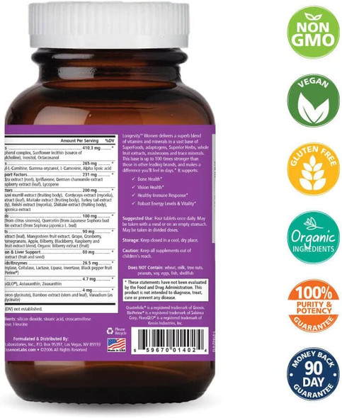 Pure Essence Longevity for Women over 40 Multivitamin - Vitamins with Superfoods, Whole Foods, Minerals, Antioxidants and Immune Support - 90 Tablets