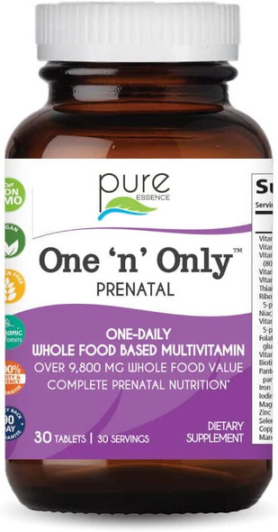 Pure Essence Labs One n Only Prenatal Vitamins - One a Day Multivitamin Support with Iron, Natural Herbs, Superfoods and Folate - 30 Tablet