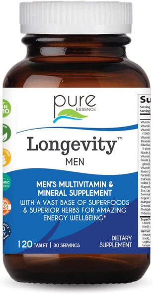Longevity Multivitamin for Men Over 40 - Super Energetic with Superfoods, Minerals, Enzymes, Vitamin D3, B12, Biotin - 120 Tablets