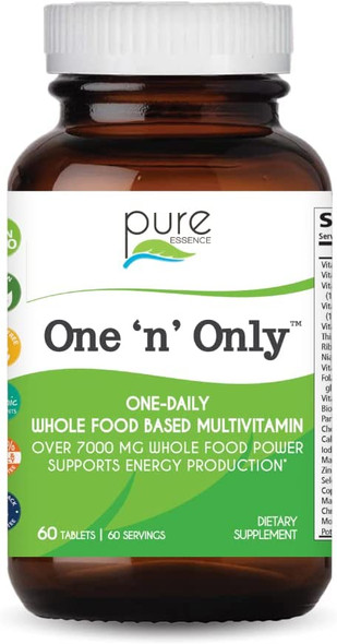 One n Only Whole Food Multivitamin by Pure Essence - Super Energetic Once a Day with Superfoods, Minerals, Enzymes, Vitamin D, D3, B12, Biotin - 60 Tablets