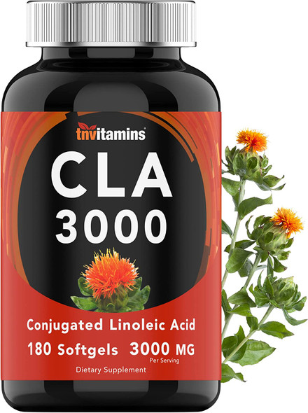 CLA 3000 Supplement (180 Softgels - 3000 mg) | Conjugated Linoleic Acid from Safflower Oil | CLA Pills for Women & Men | Support Your Diet & Weight Goals* | Omega-6 Fatty Acids | by TNVitamins