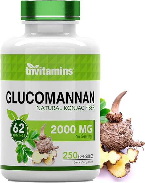 Glucomannan Capsules 2000 MG - 250 Count | Natural Konjac Root Fiber Extract Powder Supplement | Soluble, Dietary, & Digestive Fiber Pills | Produced in the USA | Non-GMO & Gluten Free | by TNVitamins