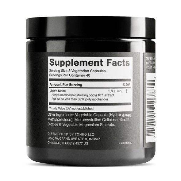 18,000mg 10x Concentrated Ultra High Strength Extract  Made with Organic Lions Mane  30% Polysaccharides  Highly Concentrated and Bioavailable  120 Veggie Capsules