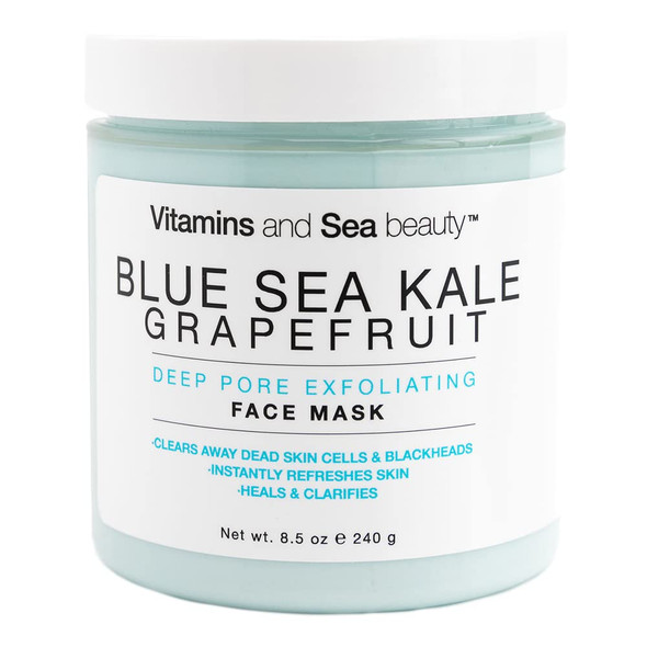 VITAMINS AND SEA BEAUTY, Exfoliating Face Mask Deep Cleansing Purifying Blackhead Pore Control with Blue Sea Kale and Grapefruit, Skincare for All Skin Types, 8.5 Fl Oz