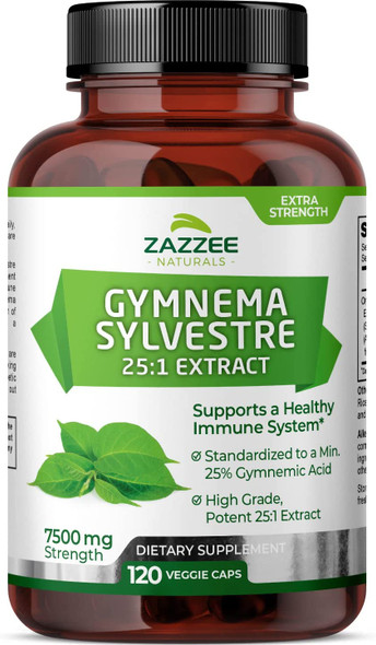 Zazzee Organic Gymnema Sylvestre 25:1 Extract, 7500 mg Strength, 25% Gymnemic Acid, 120 Vegan Capsules, Extra Strength, Non-GMO and All-Natural