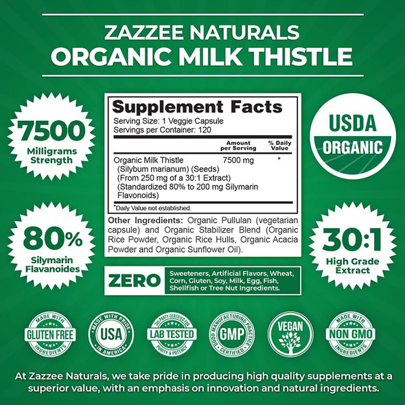 Zazzee USDA Organic Milk Thistle Extract Capsules and Extra Strength 8-in-1 Immune Support Capsules