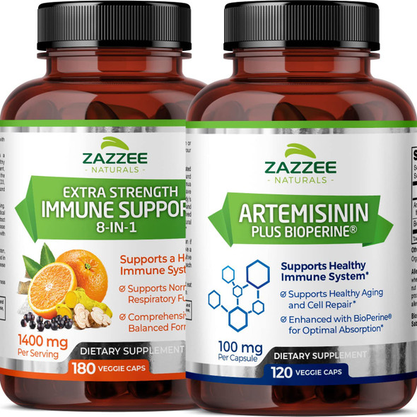Zazzee Artemisinin Capsules and Extra Strength 8-in-1 Immune Support Capsules