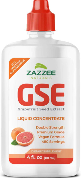 Zazzee Grapefruit Seed Extract (GSE) 4 Ounces | 2X Potency | Maximum Strength | High Absorption | 480 Servings | 100 mg per Serving | Vegan, Liquid Concentrate, Non-GMO and All-Natural