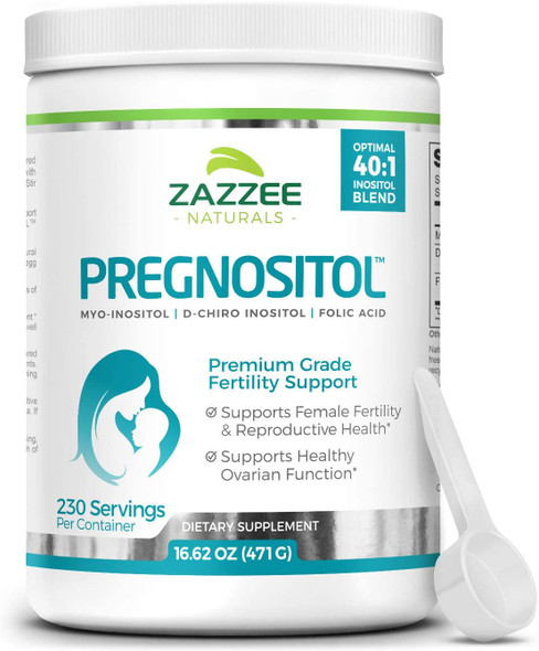 Zazzee PREGNOSITOL Powder, 230 Servings, Ideal 40:1 Ratio, Includes Free Scoop for Exact Dosage, Premium Myo-Inositol, D-Chiro-Inositol and Folic Acid Blend, Vegan, Non-GMO and All Natural