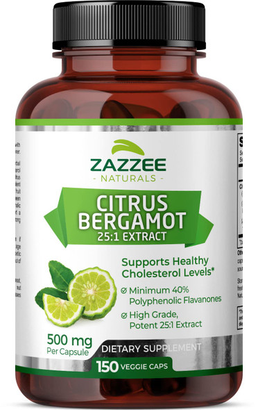 Zazzee Citrus Bergamot 25:1 Extract, 500 mg per Capsule, 150 Vegan Capsules, 40% Polyphenolic Flavanones, 25X Potency, Vegan, Non-GMO and All-Natural