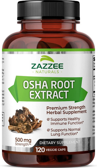 Zazzee OSHA Root Extract 120 Vegan Capsules, 500 mg Strength, Potent 4:1 Extract, Ligusticum porteri, Non-GMO and All-Natural