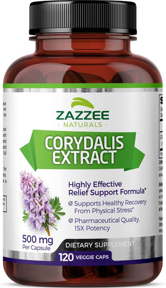 Zazzee Corydalis Extract, 500 mg, 120 Vegan Capsules, Powerful 15:1 Extract, Extra Strength Premium Grade, Vegan, All-Natural and Non-GMO, Natural Support for Pain Relief