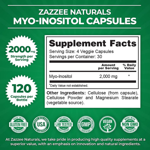 Zazzee Myo-Inositol And D-Chiro-Inositol Capsules, Ideal 40:1 Ratio, Vegan, Non-Gmo And All-Natural, Premium Quality