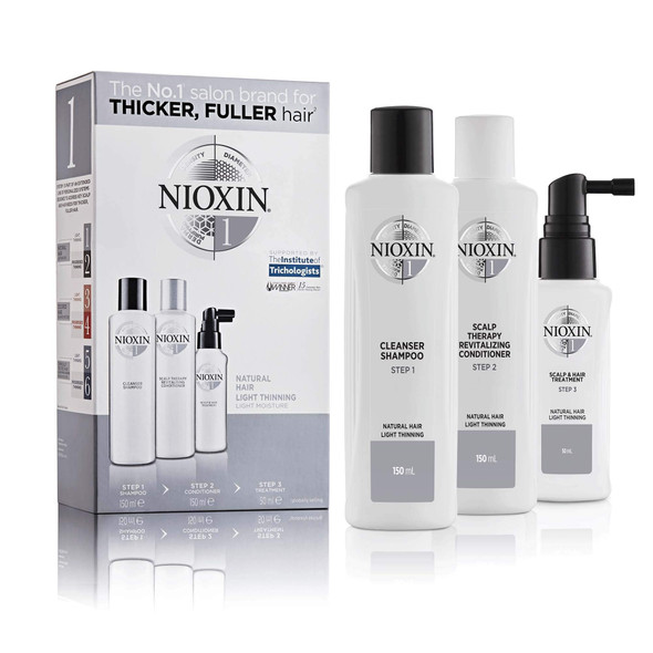Nioxin Trial-Size System Kits 1, 3 & 5, 3-Pc Hair Loss Shampoo, Conditioner & Scalp Treatment, For Normal to Light Thinning Hair, 1 Month Supply