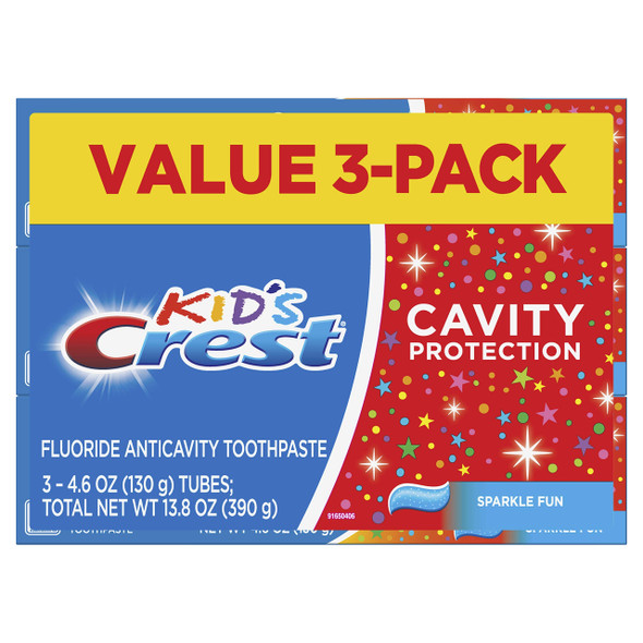 Crest Kid's Cavity Protection Toothpaste (children and toddlers 2+), Sparkle Fun Flavor, 4.6 ounces, Pack of 3