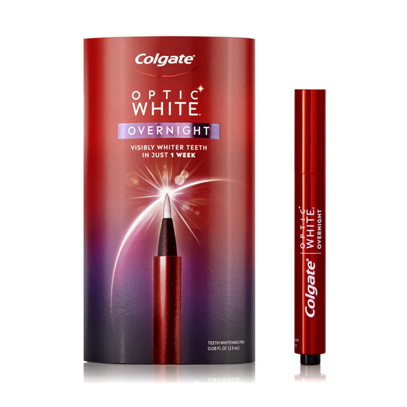 Colgate Optic White Overnight Teeth Whitening Pen, Gentle Teeth Stain Remover to Whiten Teeth, 3% Hydrogen Peroxide Gel - 0.08 Fl Oz 1 Count