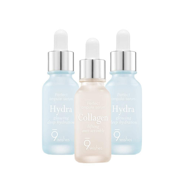9wishes Glowing Skin Ampule Serum 3 Set 1 Collagen2 Hydra Set 3Pack Natural  Organic AntiAging Facial Formulation  Pluming Lifting and Firming with Hydration  Improves Elasticity