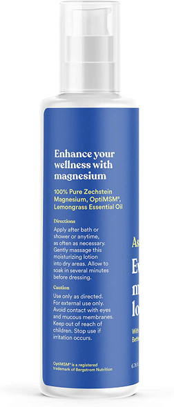 ASUTRA Everyday Magnesium Lotion with OptiMSM 6.76 Fl Oz  Rapid Absorption  Supports Healthy Joints and Muscles  Vitamins A and E shea butter for soft smooth skin  Lemongrass essential oil provides a light lemony scent.