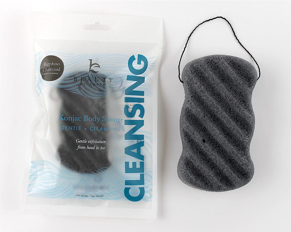 Konjac Body Sponge Bamboo Charcoal Natural Bath Loofah with String for Cleansing and Exfoliating Sensitive Skin Vegan Gentle Puff Sponges Pouf Alternate to Exfoliate and Cleanse for Men and Women