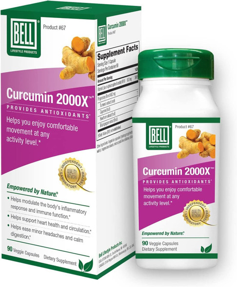 Bell Turmeric Curcumin with Black Pepper 2000X Helps You Enjoy Comfortable Movement and Modulate The Bodys Inflammatory Response Turmeric Capsules Researched and Sold Directly by The Manufacturer