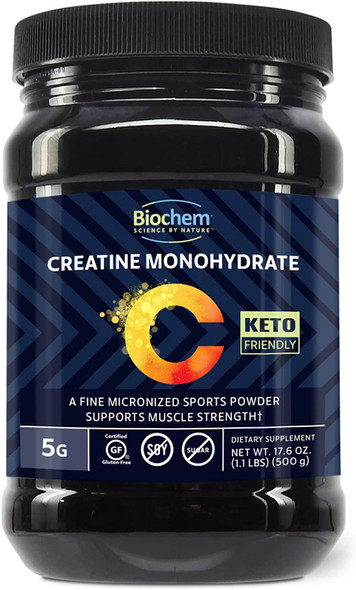 Biochem Creatine Monohydrate  5g  100 Servings  PreWorkout Supplement  May Help Support Muscle Strength  Vegan  KetoFriendly  Certified GlutenFree