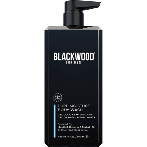 Blackwood For Men Pure Moisture Body Wash w/Pump  Mens Natural Gel Body Wash SulfateFree for Dry Sensitive Skin  Ginseng  Cooling Menthol for Workout Recovery 17oz