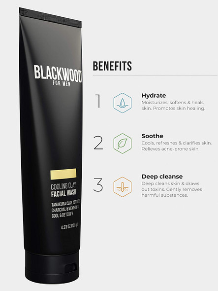 BLACKWOOD FOR MEN Cooling Clay Face Wash  Activated Charcoal Menthol  Tanakura Clay Face Cleanser  Mask for Deep Cleansing Exfoliating Moisturizing Refreshing  Acne Cleanser Treatment For Any Mans Body
