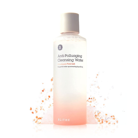 BLITHE Anti Polluaging Cleansing Water with Himalayan Pink Sea Salt for Face  Anti Aging Rice Water Cleanser Gentle for Sensitive Skin Korean Makeup Remover Cleanser for Purifying Skin 8.4 Fl Oz