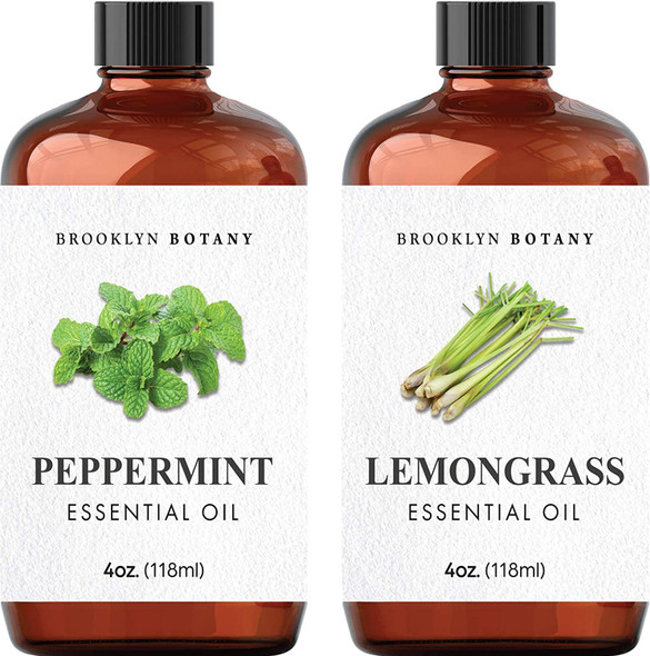 Brooklyn Botany Peppermint Essential Oil  Lemongrass Essential Oil Set  100 Pure  Natural  4 Fl Oz Therapeutic Grade Essential Oil with Glass Dropper  Essential Oil for Aromatherapy and Diffuser