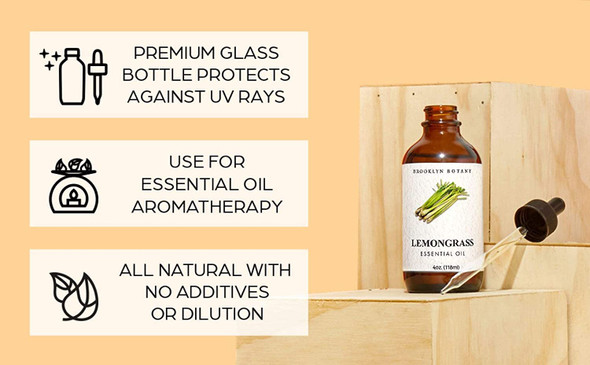 Brooklyn Botany Peppermint Essential Oil  Lemongrass Essential Oil Set  100 Pure  Natural  4 Fl Oz Therapeutic Grade Essential Oil with Glass Dropper  Essential Oil for Aromatherapy and Diffuser