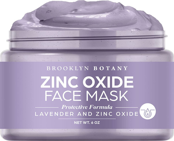 Brooklyn Botany Zinc Oxide Face Mask 6 oz  Deep Pore Cleanser Clay Mask with Bentonite and Kaolin Clay  Purifying and Hydrating Facial Cleanser and Acne Face Mask  For Normal and Oily Skin