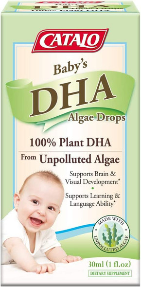 CATALO  Babys Algae DHA Drops Brain and Vision Development Cognitive and Language Ability with Vegetarian DHA Glass Dropper 1 Fl.oz