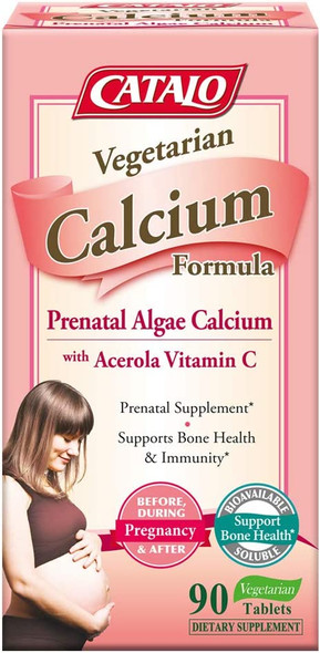 CATALO  Vegetarian Calcium Formula Support Healthy Pregnancy Fetal Development and Immunity with Plant Calcium and Acerola Cherry Extract 90 Vegetarian Tablets