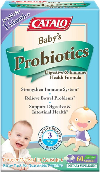 CATALO  Babys Probiotics Digestive  Immune Health Formula with 3 Billion Active Probiotics and FOS 60 Capsules