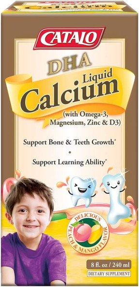 CATALO  Childrens DHA Liquid Calcium with Magnesium Zinc Vitamin D3  C Highly absorbable MultiMinerals Boost Immunity Support Bone and Teeth Structure Peach and Mango Flavor 8 Fl Oz