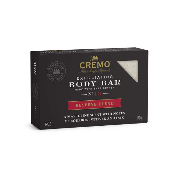 Cremo Exfoliating Reserve Blend Body Bar An Elevated Blend with Notes of Kentucky Bourbon Smoked Vetiver and American Oak 6 Oz