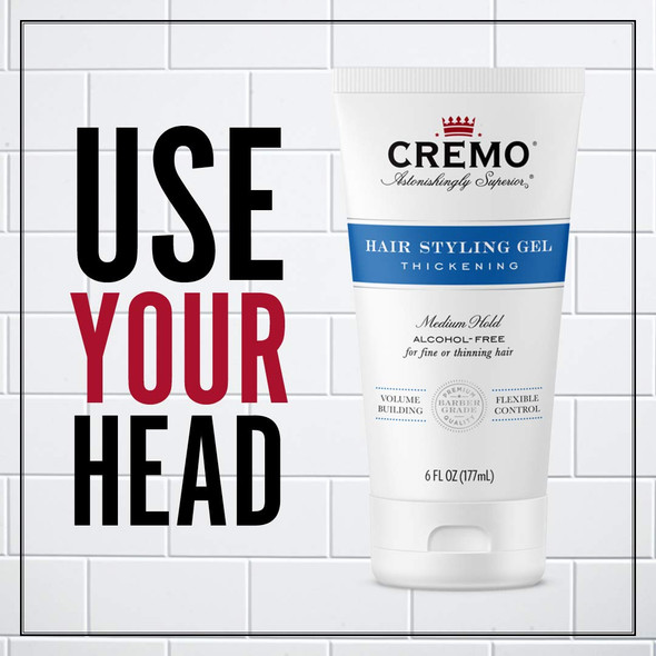 Cremo Barber Grade Hair Styling Gel Thickening Medium Hold Formula 6 oz