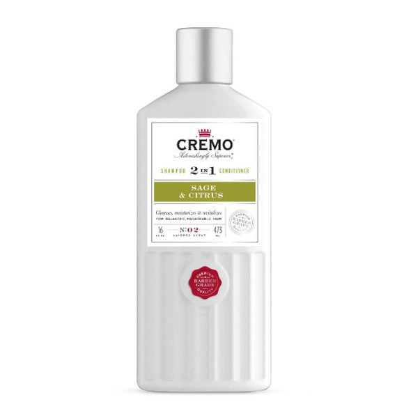 Cremo Sage  Citrus 2in1 Shampoo  Conditioner Barber Grade Quality That Moisturizes and Cleanses All Hair Types 16 Fluid Ounce