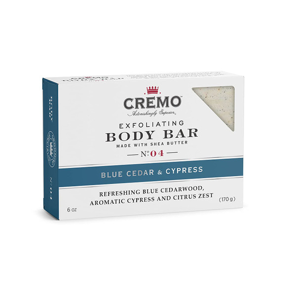 Cremo Exfoliating Body Bar With Shea Butter  Blue Cedar  Cypress 6 Ounce