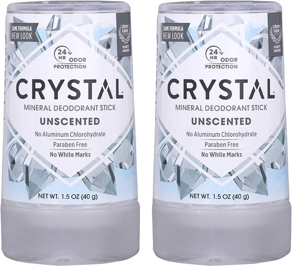 CRYSTAL Travel Stick Mineral Deodorant  Unscented Body Deodorant With 24Hour Odor Protection NonStaining  NonSticky Aluminum Chloride  Paraben Free 1.5 FL OZ  Pack of 2