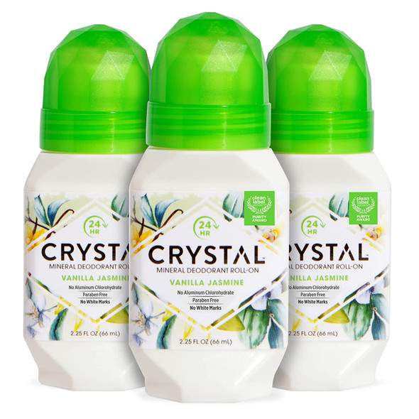 Crystal Deodorant  Mineral Roll on Vegan Deodorant for Women and Men Vanilla Jasmine  2.25 fl. oz. Pack of 3