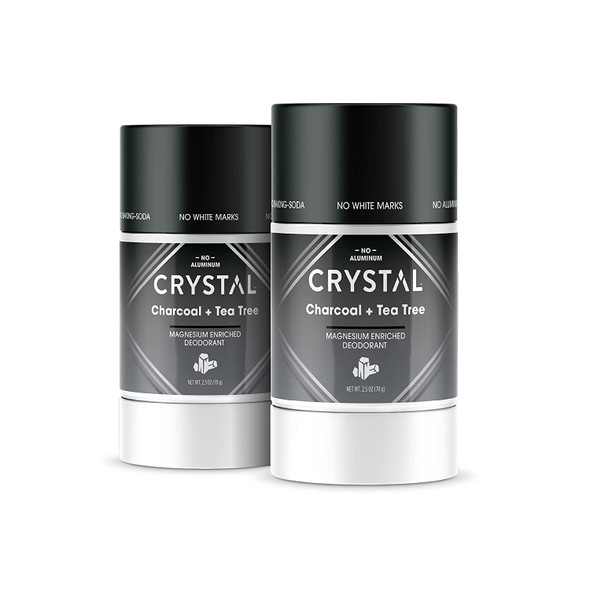 CRYSTAL Deodorant Magnesium Solid Stick Natural Deodorant NonIrritating Deodorant for Men or Women Safely and Effectively Fights Odor Baking Soda Free Charcoal  Tea Tree 2.5 oz Pack of 2