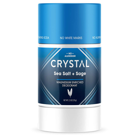 Crystal Magnesium Solid Stick Natural Deodorant NonIrritating Aluminum Free Deodorant for Men or Women Safely and Effectively Fights Odor Baking Soda Free Sea Salt  Sage 2.5 oz